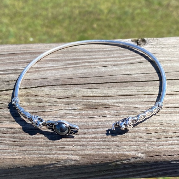 Celtic Lion Torc Necklace .925 Sterling Silver w/ genuine Hematite gem USA - Picture 4 of 15